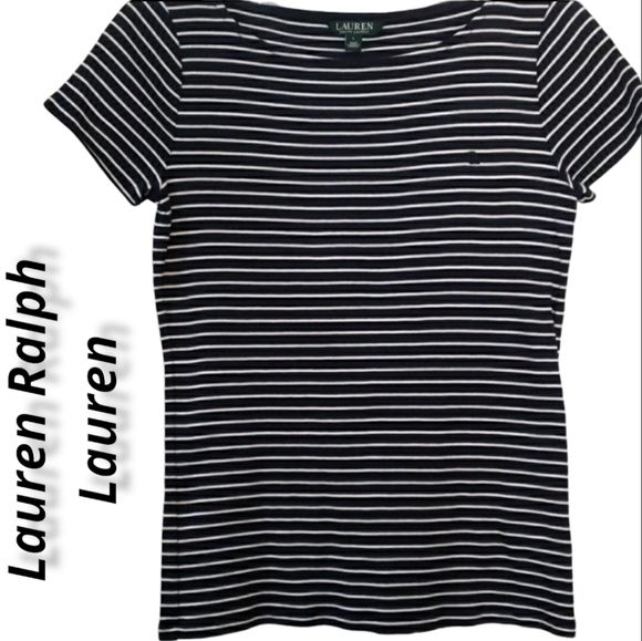 Lauren Ralph Lauren Cotton Tee Short Sleeve Navy & White S/M see measurents - Picture 1 of 9